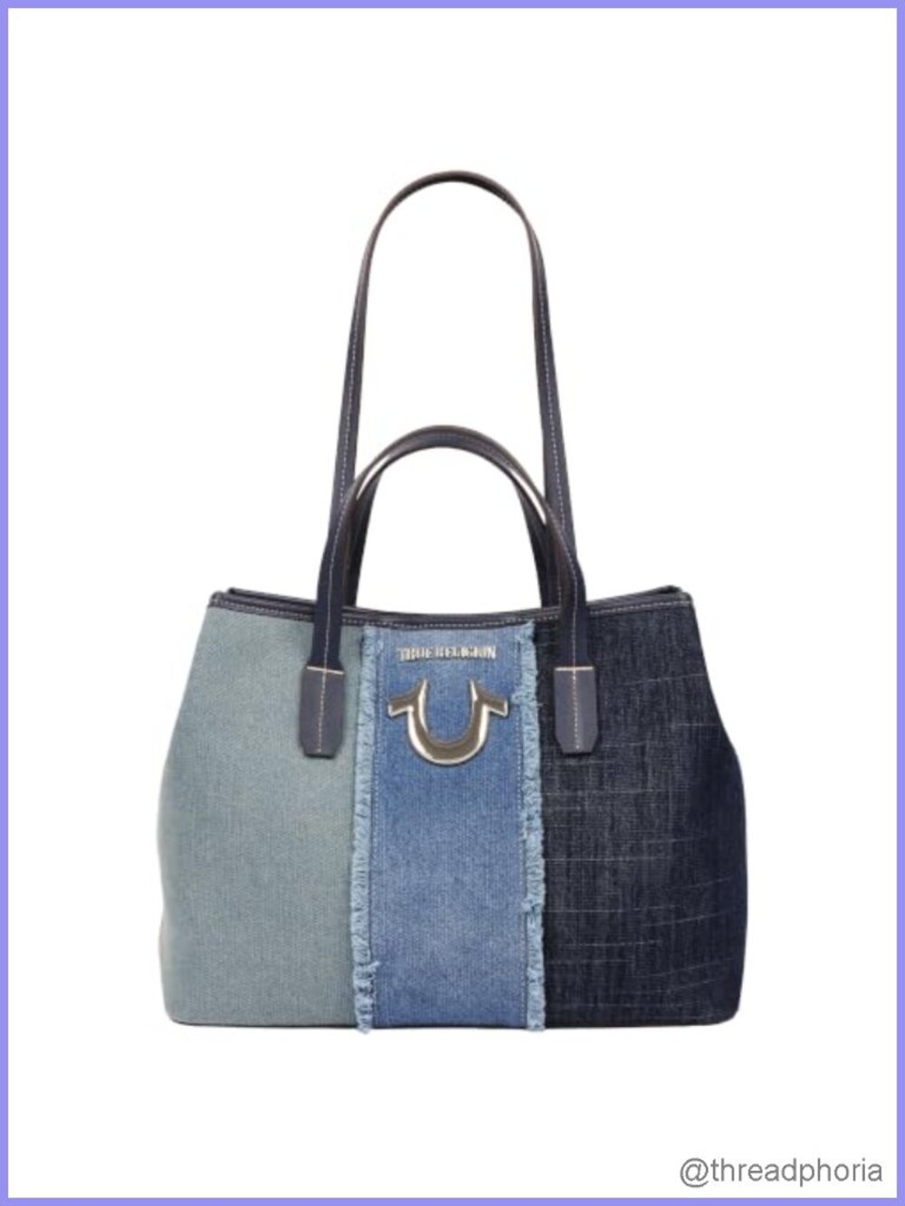 Denim-Blend Tote Bag Frayed Trim Oversized Purse Travel